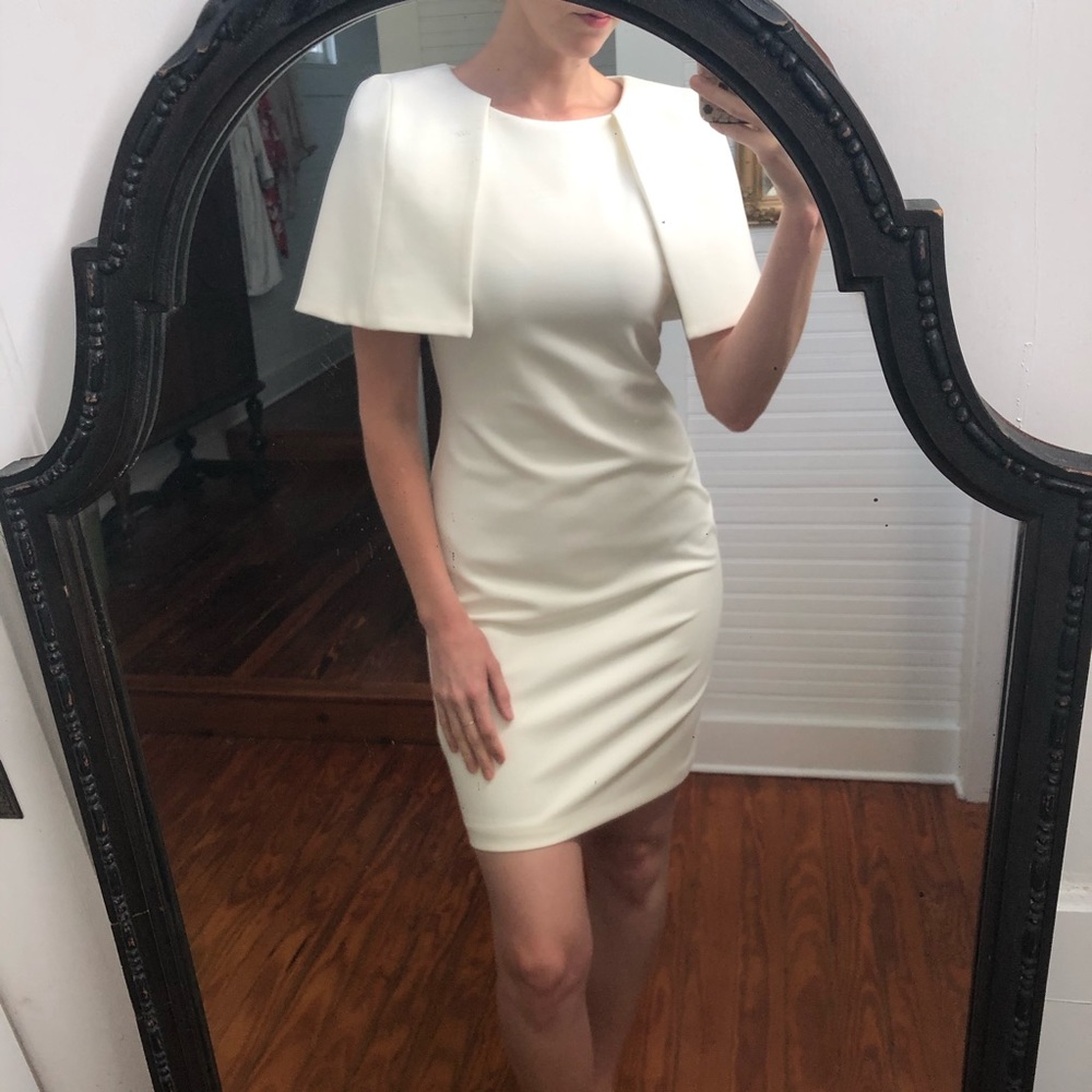 BELLE BADGLEY MISCHKA | White Caplet Dress